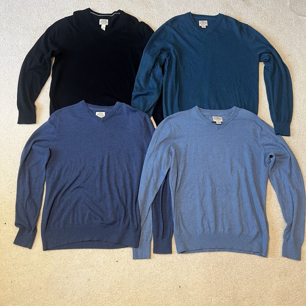 Lot Bundle 4 St Johns Bay V Neck Medium Blue Black Sweater Knit Bundle Long Slee
